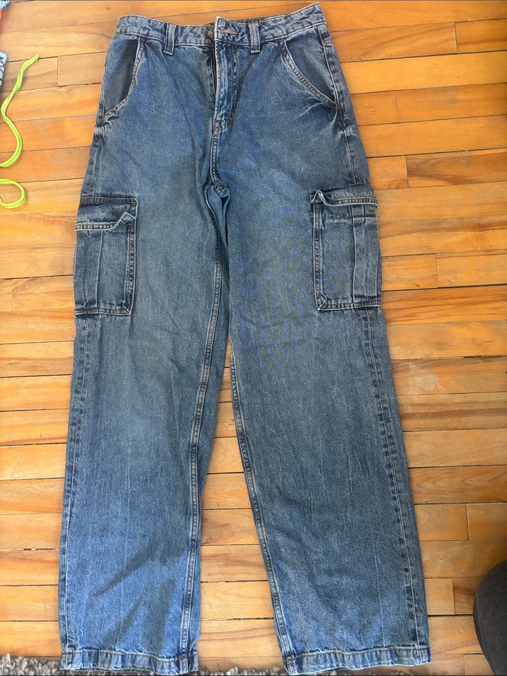 H&M Women's Wide Leg Cargo Jeans - Blue Denim